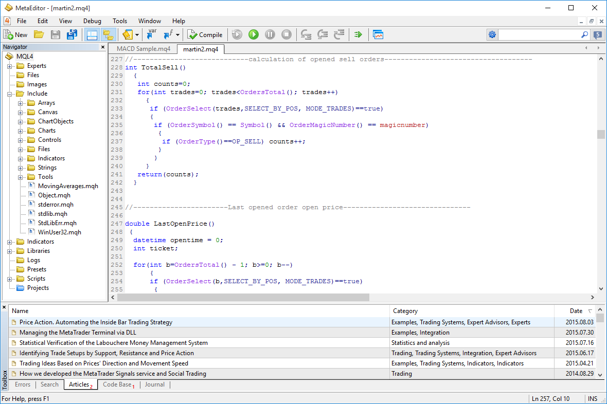 Trading robots and indicators are developed using the specialized MetaEditor tool